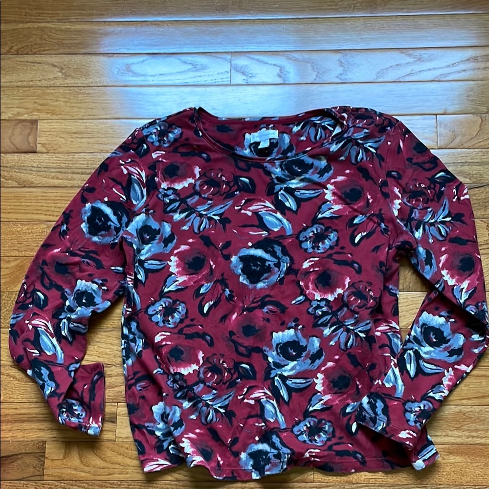 Floral Long Sleeve Top - Red and Black
